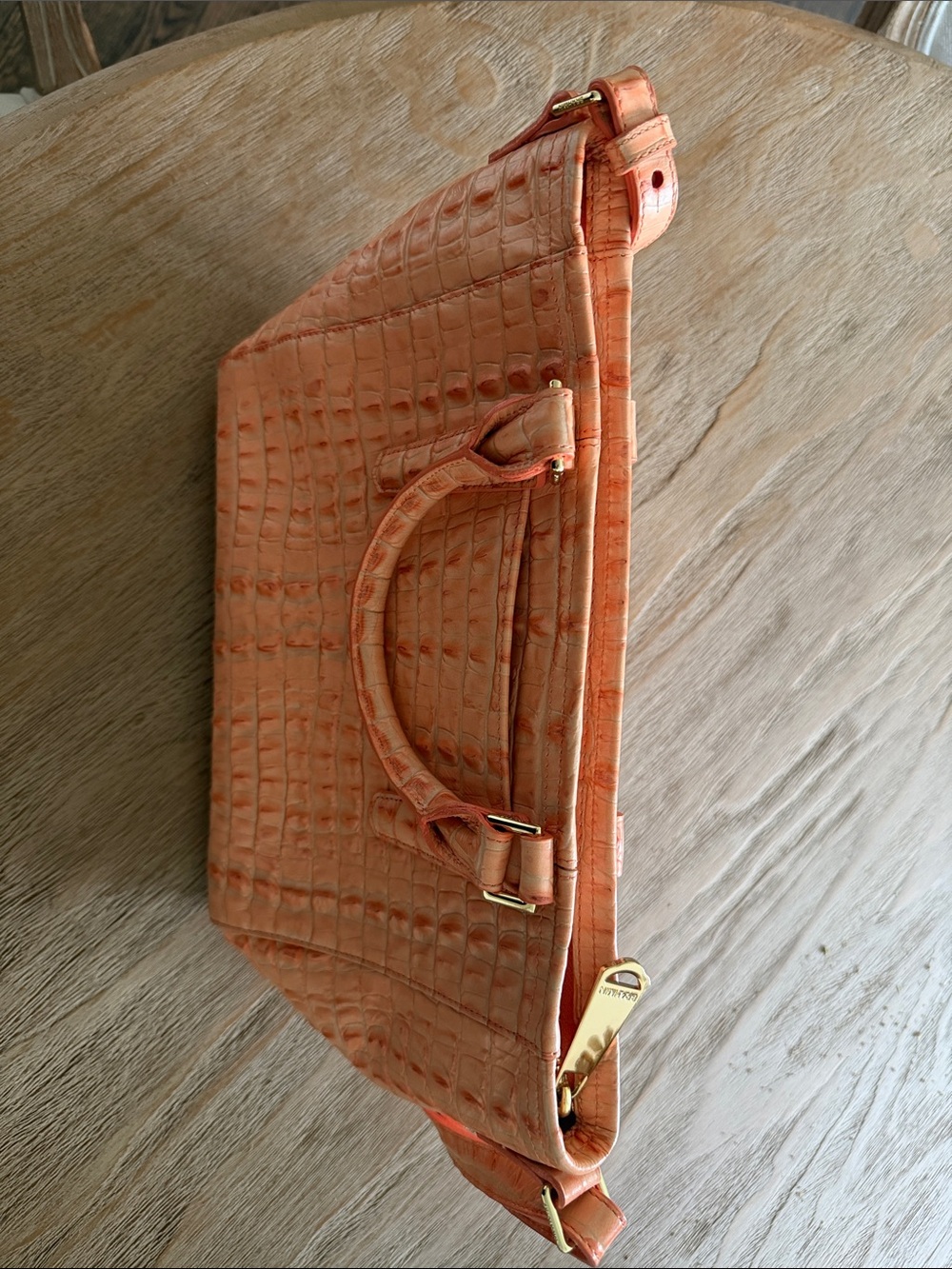 Brahmin Orange Croc-Embossed Top-Handle Satchel. Excellent condition
